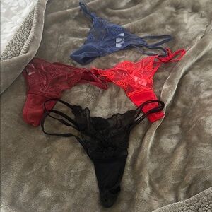 Elegant Lace Thong Set of 4- Black, Red, Blue & wine colour